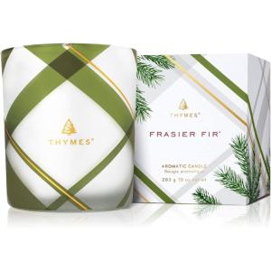 imageThymes Frasier Fir Candle  Frosted Plaid Collection  Green ampamp White Glass Jar Design  Scented Candles for Home Decor  Notes of Crisp Siberian Fir Cedarwood ampamp Sandalwood Votive 2 oz10 Oz