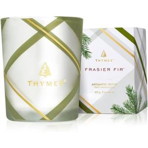 imageThymes Frasier Fir Candle  Frosted Plaid Collection  Green ampamp White Glass Jar Design  Scented Candles for Home Decor  Notes of Crisp Siberian Fir Cedarwood ampamp Sandalwood Votive 2 oz20 oz