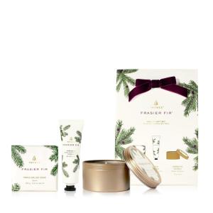 imageThymes Frasier Fir Hand Cream Travel Tin Candle Jar and Bar Soap Gift Set  Scented with Notes of Siberian Fir Cedarwood and Sandalwood  Luxury Home Fragrance Set  Hostess Gift for the Holidays