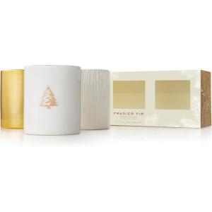 imageThymes Frasier Fir Votive Candles  Gilded Collection  Crisp JustCut Forest Fragrance  Set of Three Holiday Candles  Wood Grain Gold and White  Gifts for Women ampamp Men 3 oz Each Pack of 3