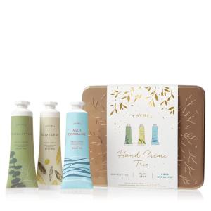 imageThymes Hand Cream Trio Gift Set  Eucalyptus Olive Leaf ampamp Aqua Coralline  Body Skin Care Products with Vitamin E  Hand Moisturizer Set Includes Three Moisturizing Creams  1 oz eaEucalyptus  Olive Leaf  Aqua Coralline