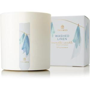 imageThymes Lemon Leaf Candle  8 Oz  Scented Candle for a Fresh Home Fragrance  Aromatherapy Candle in Glass Jar  Matte White JarWashed Linen