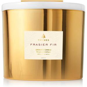 imageThymes Frasier Fir Gilded Gold 3Wick Candle  Scented Candle with a Crisp JustCut Forest Fragrance  Luxury Home Fragrance  Elegant Holiday Candle  Gold Jar Candle 17 oz
