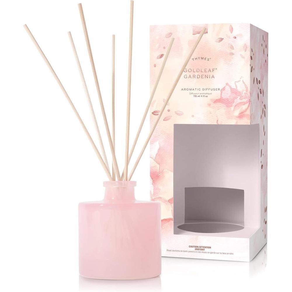 imageThymes Petite Reed Diffuser Set  Includes Rattan Wood Sticks Fragrance Oil ampamp Glass Bottle  Home Fragrance Oil Diffuser  Luxury Home Decor  Bedroom Decor Sienna Sage 4 fl ozGoldleaf Gardenia